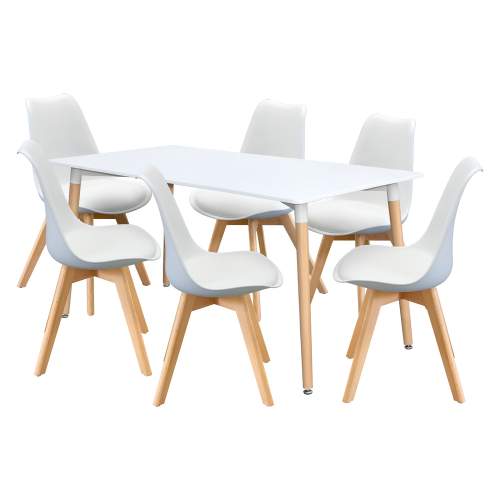 IDEA nábytek Jídelní stůl 160x90 QUATRO bílý + 6 židlí QUATRO bílé