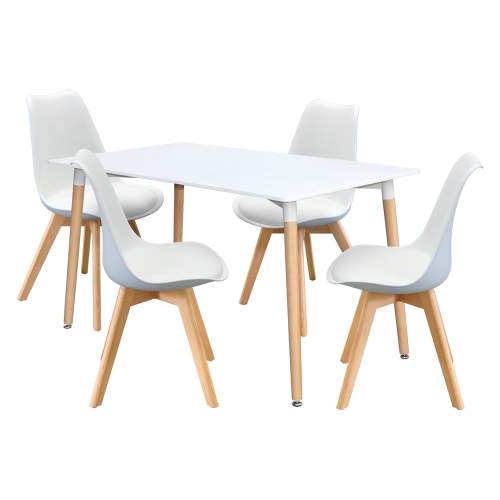 IDEA nábytek Jídelní stůl 140x90 QUATRO bílý + 4 židle QUATRO bílé