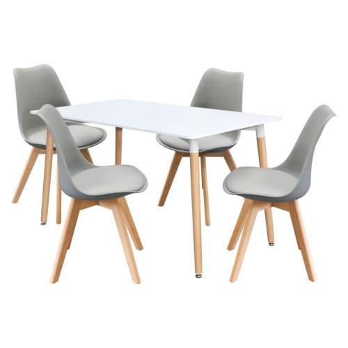 IDEA nábytek Jídelní stůl 140x80 QUATRO bílý + 4 židle QUATRO šedé