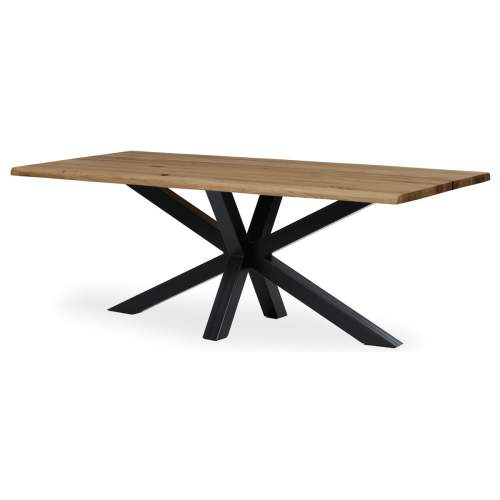 Autronic Stůl jídelní, 200x100 cm,masiv dub, přírodní hrana, kovová noha Spyder, černý lak DS-S200 DUB