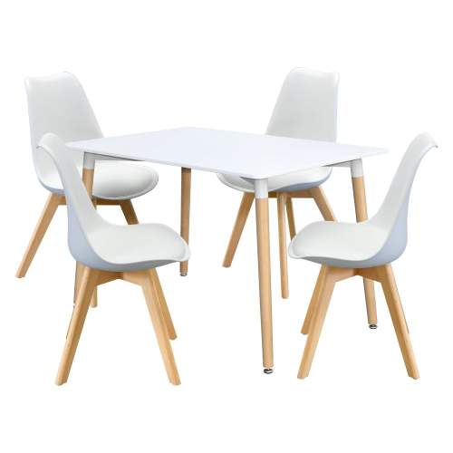 IDEA nábytek Jídelní stůl 120x80 QUATRO bílý + 4 židle QUATRO bílé