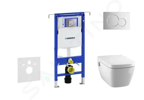 GEBERIT Duofix Modul pro závěsné WC s tlačítkem Sigma01, lesklý chrom + Tece One sprchovací toaleta a sedátko, Rimless, SoftClose 111.355.00.5 NT2