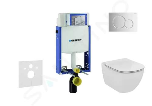 Geberit Kombifix Modul pro závěsné WC s tlačítkem Sigma01, lesklý chrom + Ideal Standard Tesi - WC a sedátko, Aquablade, SoftClose 110.302.00.5 NU2