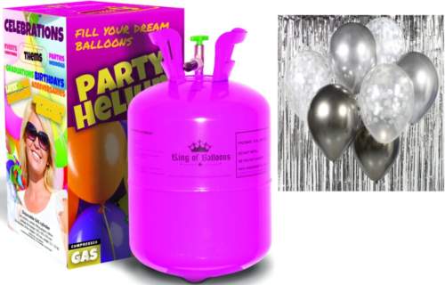 Helium na 20 balonků a sada latexových balónků - chromovaná stříbrná 7 ks, 30 cm