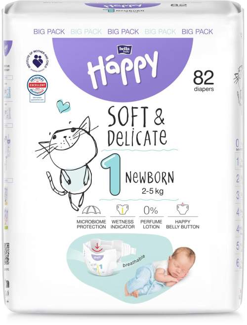 Bella Baby Happy Soft&Delicate 1 Newborn 2–5 kg dětské pleny 82 ks