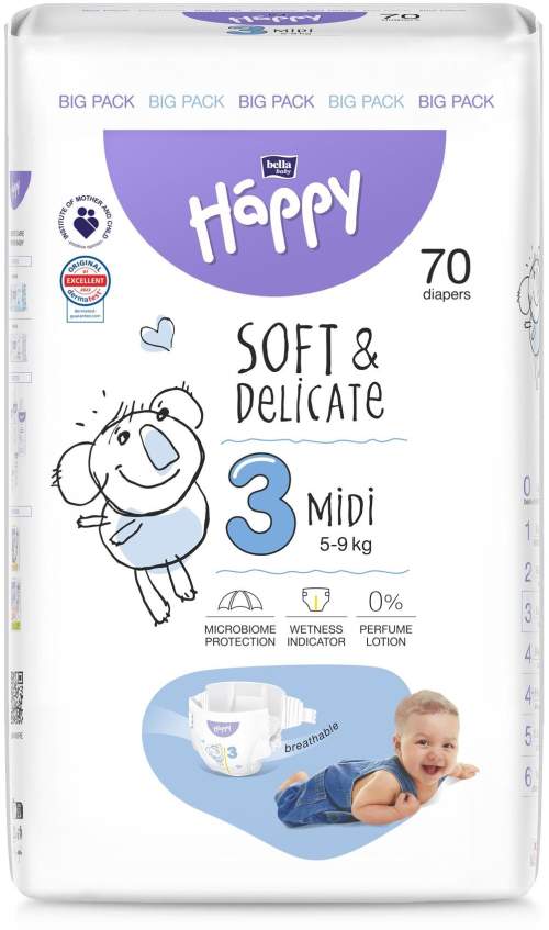 Bella Baby Happy Soft&Delicate 3 Midi 5–9 kg dětské pleny 70 ks