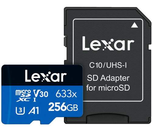 Lexar paměťová karta 256GB High-Performance 633x microSDXC™ UHS-I (čtení/zápis: 100/45MB/s) C10 A1 V30 U3 + adaptér