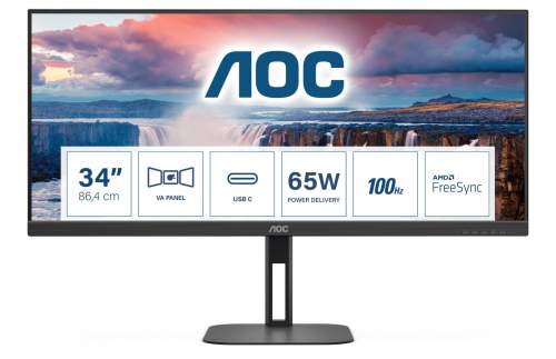 AOC V5 U34V5C/BK plochý počítačový monitor 86,4 cm (34") 3440 x 1440 px UltraWide Quad HD LCD Černá