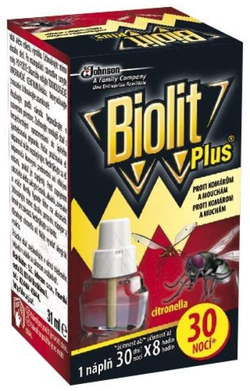 Biolit Plus náplň do elektrického  odpařovače s vůní citronelly proti komárům a mouchám  30 nocí 31 ml