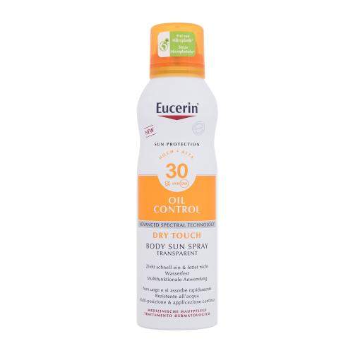Eucerin Sun Oil Control Body Sun Spray Dry Touch SPF30 voděodolný transparentní sprej na opalování pro aknózní pokožku 200 ml