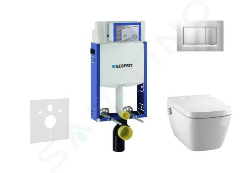 Geberit Kombifix Modul pro závěsné WC s tlačítkem Sigma30, matný chrom/chrom + Tece One - sprchovací toaleta a sedátko, Rimless, SoftClose 110.302.00.5 NT7