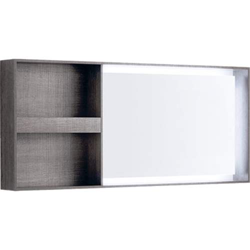 Geberit Citterio Zrcadlo 1334x584 mm s LED osvětlením a poličkou, šedohnědý dub 500.571.JJ.1