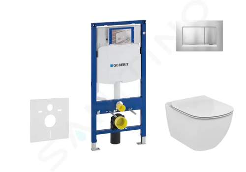Geberit Duofix Modul pro závěsné WC s tlačítkem Sigma30, matný chrom/chrom + Ideal Standard Tesi - WC a sedátko, Aquablade, SoftClose 111.300.00.5 NU7