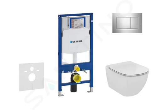 Geberit Duofix Modul pro závěsné WC s tlačítkem Sigma30, lesklý chrom/chrom mat + Ideal Standard Tesi - WC a sedátko, Aquablade, SoftClose 111.300.00.5 NU6