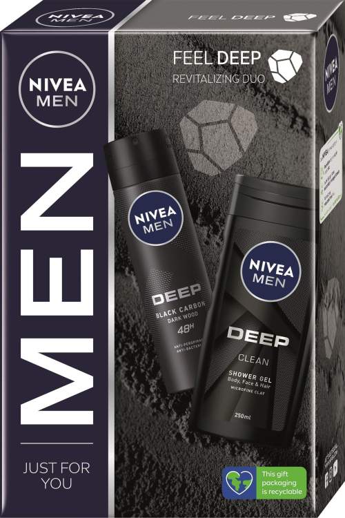 Nivea Men Black Carbon Dark Wood antiperspirant ve spreji 150 ml + Clean sprchový gel pro muže 250 ml