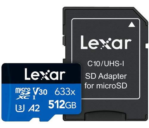 Lexar paměťová karta 512GB High-Performance 633x microSDXC UHS-I C10 A2 V30 U
