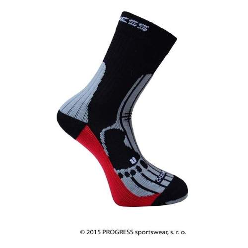 Progress MERINO turistické ponožky 3-5, černá/šedá/červená