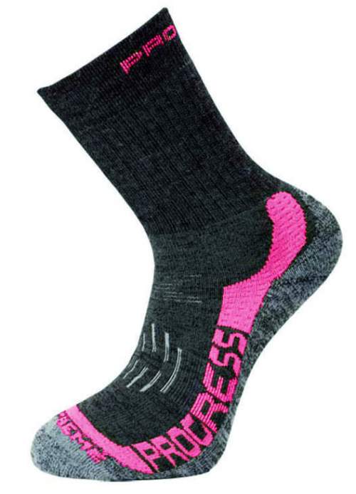 Progress X-TREME zimní turistické ponožky s Merinem 3-5 tmavě šedá/růžová