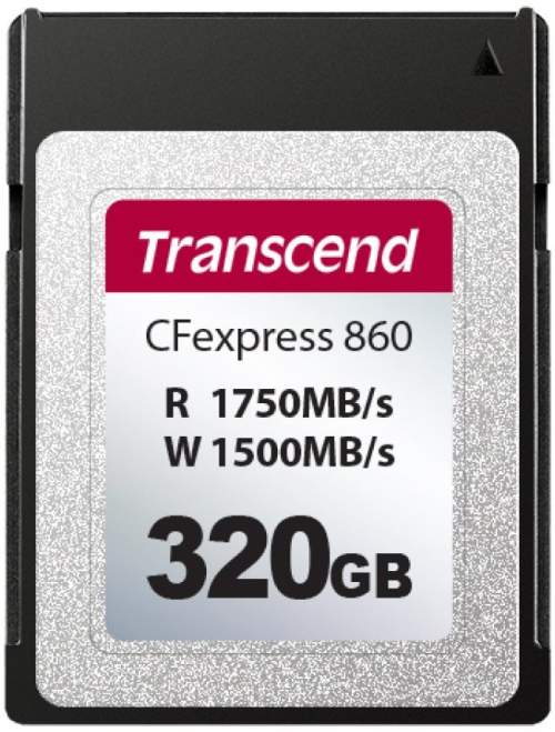 Transcend 320GB CFexpress 860 NVMe PCIe Gen3 x2 (Type B) paměťová karta, 1750MB/s R, 1500MB/s W