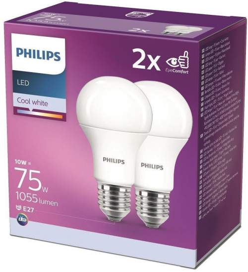 Philips LED 10-75W, E27 4000K, 2ks