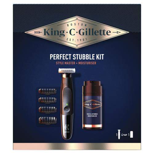 Gillette King C. Style Master Kit dárková kazeta pro muže zastřihovač vousů Style Master 1 ks + výměnné hřebenové nástavce 4 ks + hydratační krém King C Gillette 100 ml
