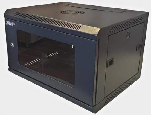 LEXI-Net 19" nástěnný rozvaděč 6U, šířka 600mm, hloubka 450mm, nosnost 60 kg, skleněné dveře, rozložený, černý