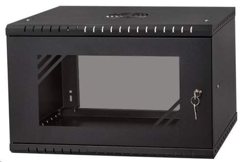 LEXI 19" nástěnný rozvaděč Basic 6U, šířka 520mm, hloubka 450mm, skleněné dveře, bez zad, černý