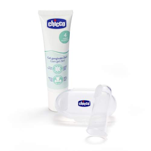 CHICCO Set zubní uklidňující gel a kartáček na prst s pouzdrem 4+m