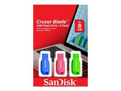SanDisk Cruzer Blade - Jednotka USB flash - 32 GB - USB 2.0 - modrá, zelená, růžová (balení 3)