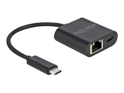 Delock - Síťový adaptér - USB-C 3.2 Gen 1 - Gigabit Ethernet x 1 + USB-C (pouze napájení) x 1 - černá, 66644