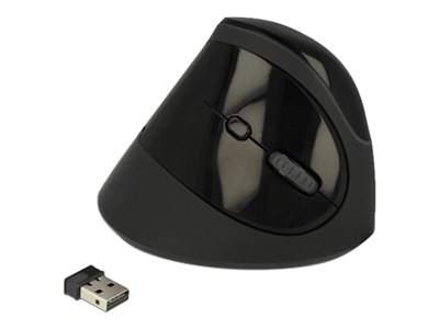 Delock Ergonomic - Vertikální myš - ergonomický - pravák - optický - 6 tlačítka - bezdrátový - 2.4 GHz - bezdrátový přijímač USB - černá - maloobchod