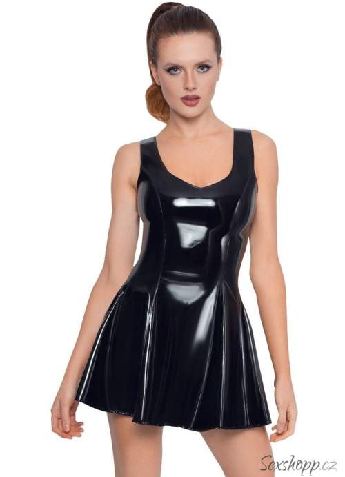 Black Level Lakované minišaty se skládanou sukní XXL