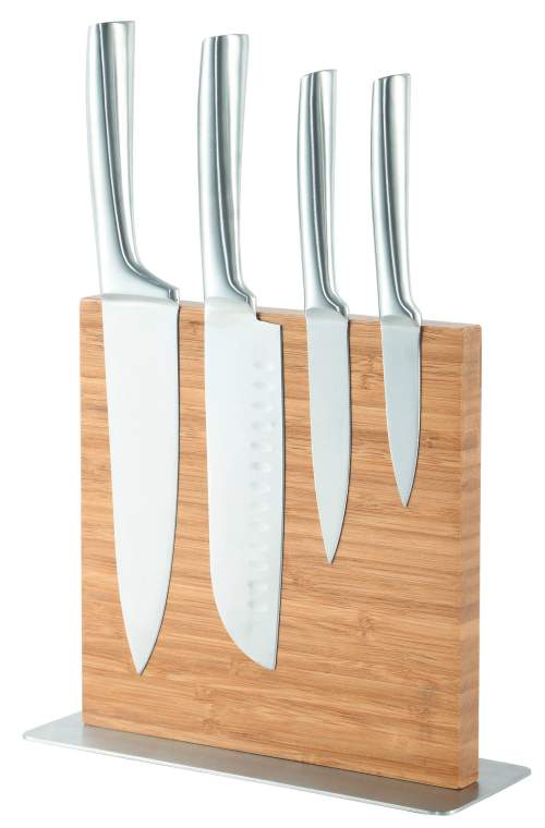 Bergner 4-dílná sada nožů z nerezové oceli a s bambusovým magnetem Kobe 5 ks BG-39300-MM