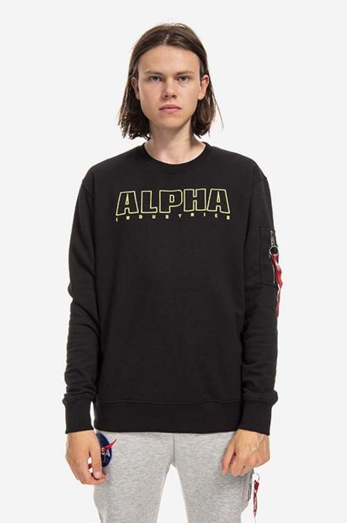 Alpha Industries Mikina Embroidery pánská, černá barva, s potiskem, 116312.03-black