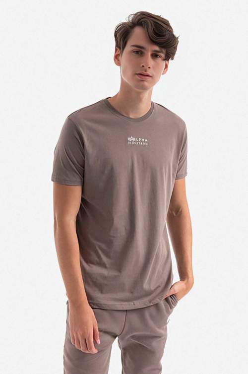 Alpha Industries Bavlněné tričko šedá barva, s potiskem, 118529.628-grey
