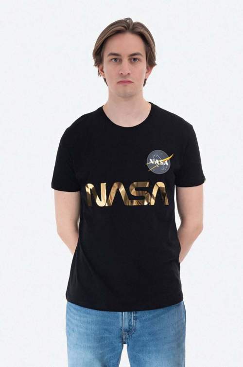 Alpha Industries Bavlněné tričko NASA Reflective T černá barva, s potiskem, 178501.365