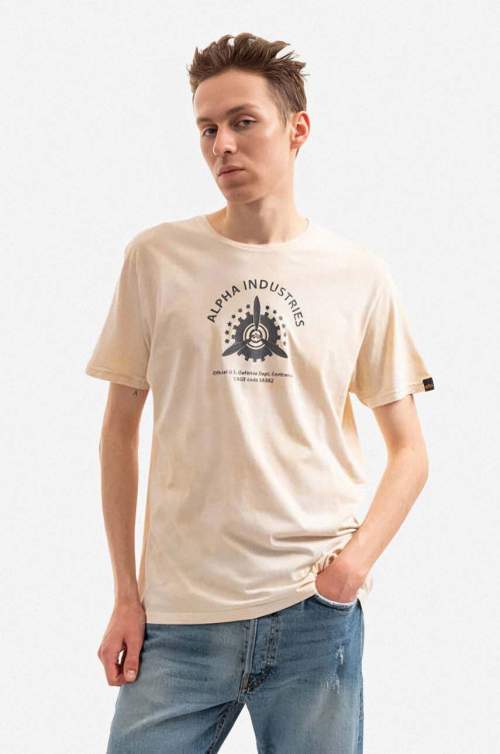 Alpha Industries Bavlněné tričko béžová barva, s potiskem, 106515.136-cream