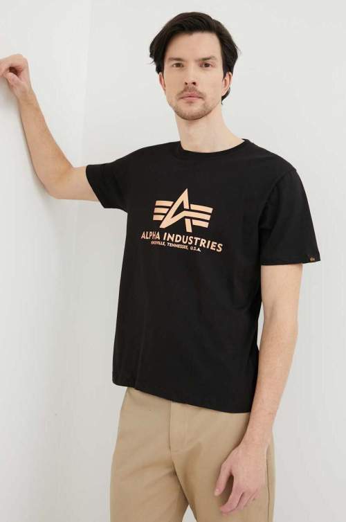 Alpha Industries Bavlněné tričko Basic T-Shirt Foil Print černá barva, s potiskem, 100501FP.365