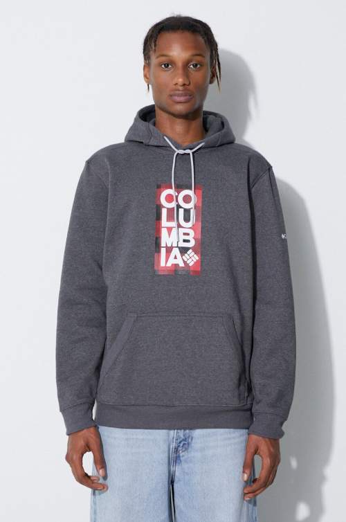 Columbia Mikina EM2179 HOODIE pánská, šedá barva, s kapucí, hladká, EM2179-GREY