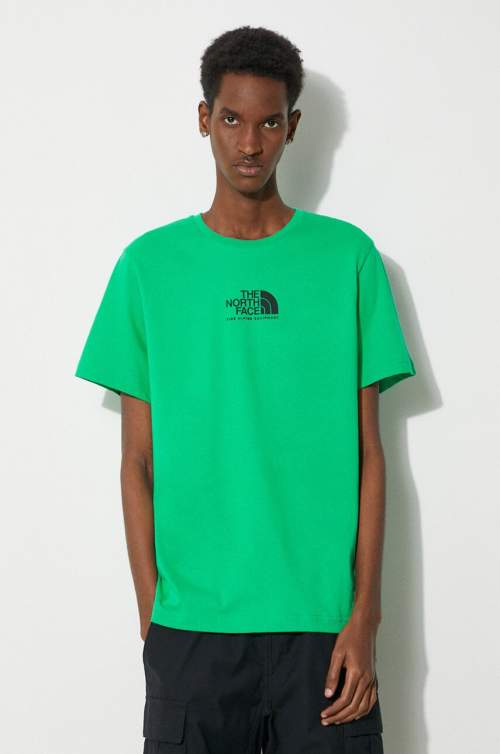 Bavlněné tričko M S/S Fine Alpine Equipment Tee 3 zelená barva, s potiskem, NF0A87U3PO81