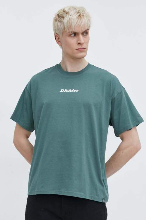 Dickies Bavlněné tričko ENTERPRISE TEE SS zelená barva, s potiskem, DK0A4YRN