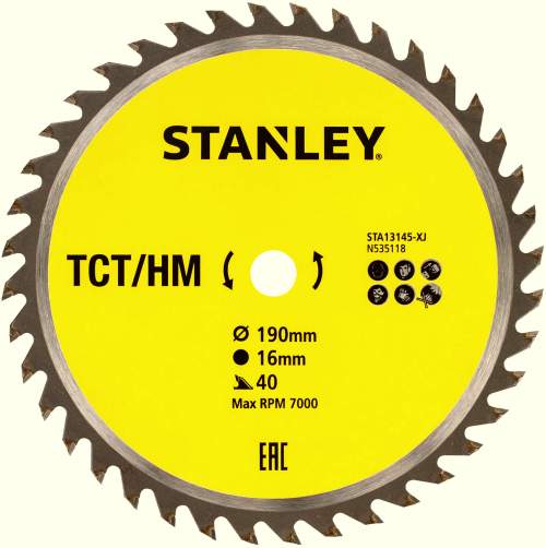 STANLEY STA13145 190x16mm pilový kotouč TCT/HM