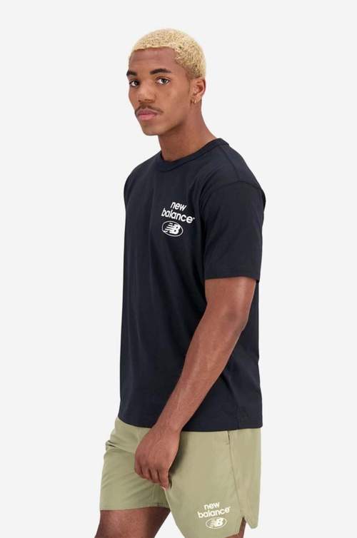 New Balance Bavlněné tričko černá barva, s potiskem, MT31518BK-8BK