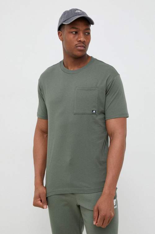 New Balance Bavlněné tričko zelená barva
