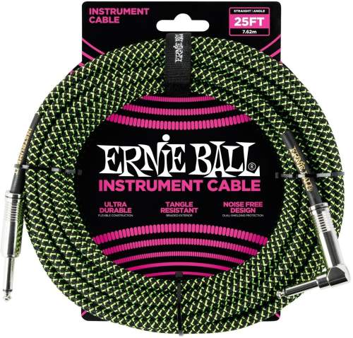 Ernie Ball P06066 Černá-Zelená 7,5 m Rovný - Lomený