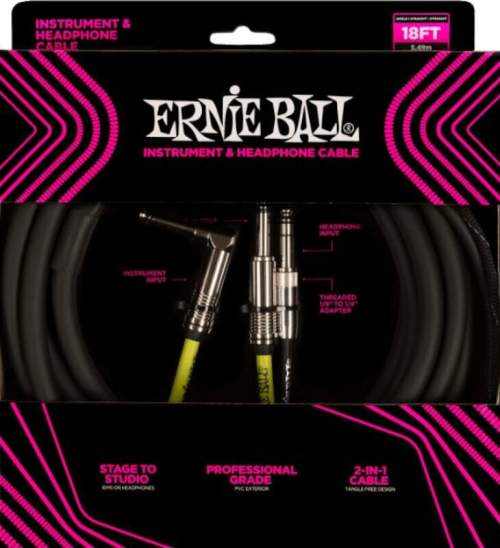 Ernie Ball Instrument and Headphone Cable Černá 50,5 cm Rovný - Lomený
