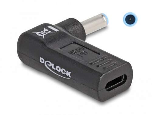 Delock Adaptér na kabel na nabíjení laptopu, ze zásuvky USB Type-C na zástrčku HP 4,5 x 3,0 mm, úhlový 90°