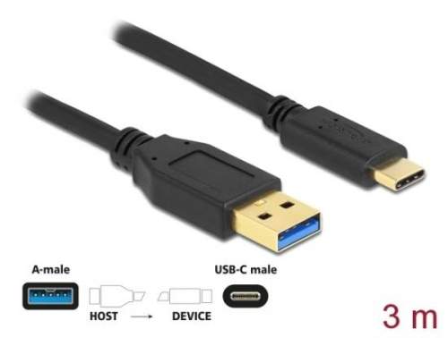 Delock - USB kabel - USB-C (M) do USB typ A (M) - USB 3.2 Gen 1 - 3 m - černá