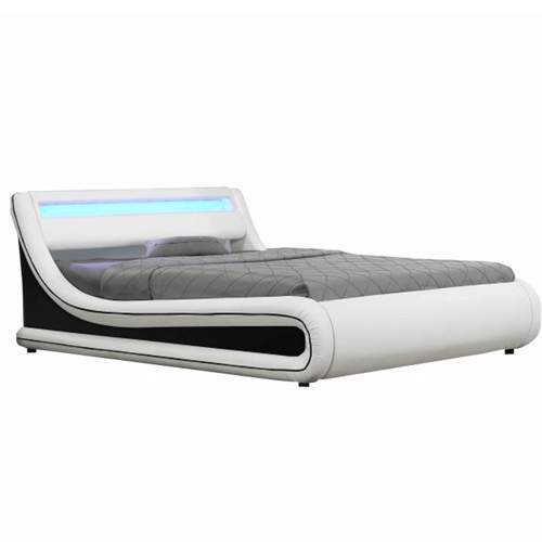 Kondela Manželská postel s RGB LED osvětlením, bílá / černá, 180x200, MANILA NEW