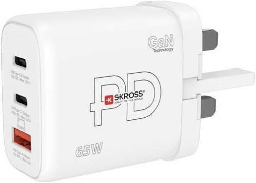 SKROSS DC57UK-PD65 USB A+C nabíjecí adaptér Power charger 65W GaN UK, Power Delivery, typ G